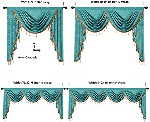 ELKCA Double-Sided Chenille Valance for Living Room Turquoise Curtains Valance with Gold Beads for Bedroom,Rod Pocket(W138Inch,1 Panel) - Image 4