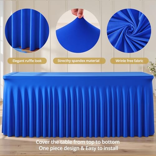 6 Pack 6ft Royal Blue Spandex Table Cloths for Rectangle Tables Wrinkle Free Rectangle Tablecloths, Stretch Fitted Table Cover with Skirt for Birthday Party Wedding Banquet Baby Shower Buffet Event - Image 6