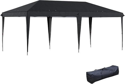 Outsunny 10' x 20' Pop Up Canopy Tent, Upgraded Heavy Duty Tents for Parties, Outdoor Instant Gazebo Sun Shade Shelter with Carry Bag, for Catering, Events, Wedding, Backyard BBQ, Black