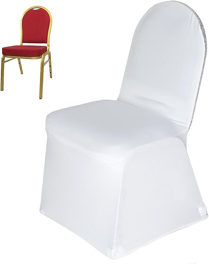 Tableclothsfactory 10PCS Silver Spandex Stretch Banquet Chair Cover with Metallic Glitte Dinning Event Slipcover for Wedding Party Catering - Image 3