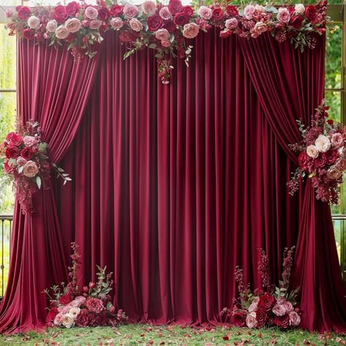 Burgundy Backdrop Curtain for Parties Wedding Wrinkle Free Maroon Photo Curtains Backdrop Drapes Fabric Decoration for Birthday Engagement Ceremony 5ft x 8ft,2 Panels - Image 2
