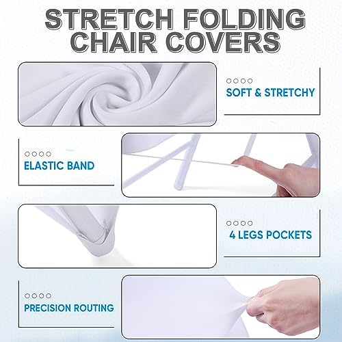 Lounsweer 50 Pcs Folding Chair Cover Set, White, White - Image 3