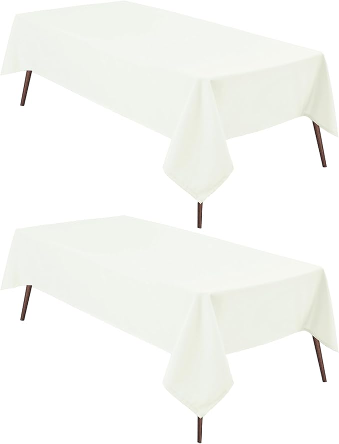 Hiasan 2 Pieces Ivory Tablecloth Rectangle, 54 x 108 Inch | Waterproof, Spillproof, Washable Fabric Table Cloth for Dining Room/Kitchen/Card Tables/Party/Camping/Outdoor Picnic by Hiasan