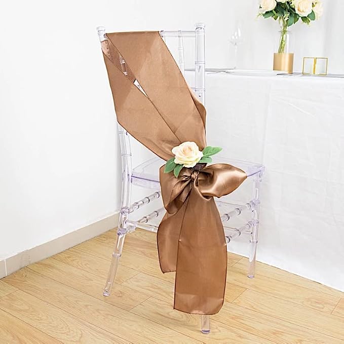 100 Taupe Satin Chair Sashes Bows Ties for Wedding Decorations Party Supplies Events Chair Covers Decor Banquet Reception - Image 2