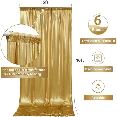 30ftx10ft Gold Backdrop Curtain for Parties, Wrinkle Free Glitter Photo Backdrop Drapes 6 Panels 5x10FT Shimmer Back Drop Cloth for Wedding Birthday Christmas Photography Background - Image 6