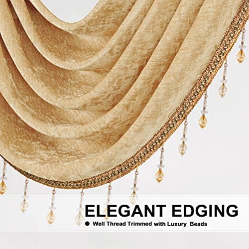 ELKCA Luxury Gold Chenille Waterfall Valance for Living Room,4 Hollow Swags Curtain Valance for Bedroom, Rod Pocket, 1 Panel - Image 3