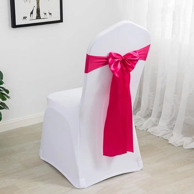 Pack of 50 Satin Stretch Chair Sash Bow, No Need Tied, Spandex Chair Bands, Chair Ribbons Bows for Hotel Wedding Party Banquet Birthday Reception Decor (Magenta) - Image 2