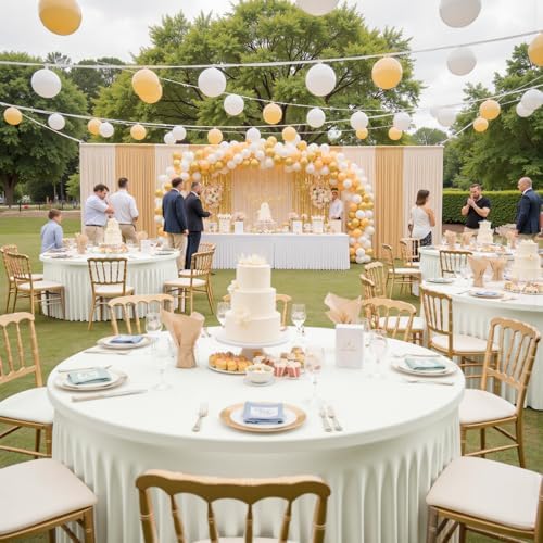 Outpain 4 Pack Spandex Ivory Round Tablecloths for 60in Tables, 120Inch Stretchy Fitted 5FT Round Table Clothes,Wrinkle Free Table Cover with Skirt for Wedding Party Dining Banquet - Image 5