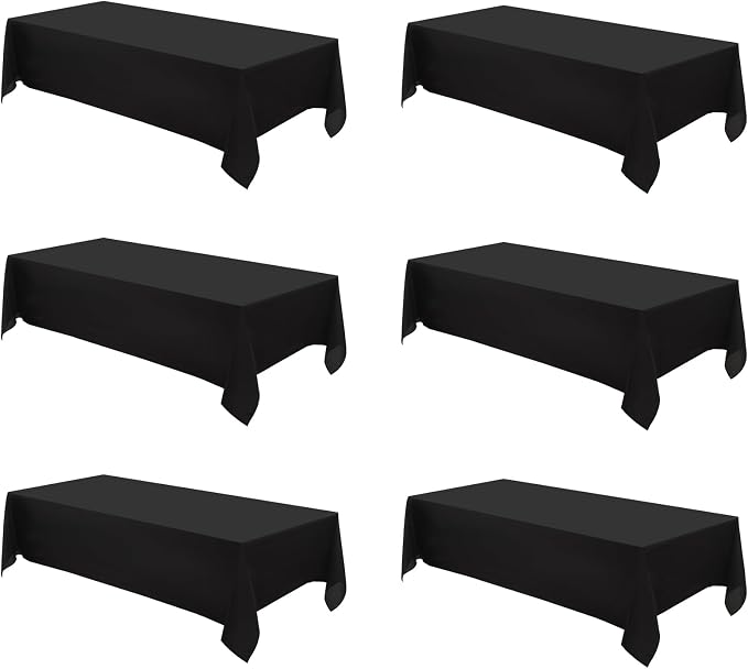 6 Pack Black Rectangle Tablecloths 90x132 Inch for 6ft Tables | Washable Decorative Linen Polyester Table Cover for Dining Tables, Banquets Buffets Parties and Weddings by AOCOZHomeLifeMuseum