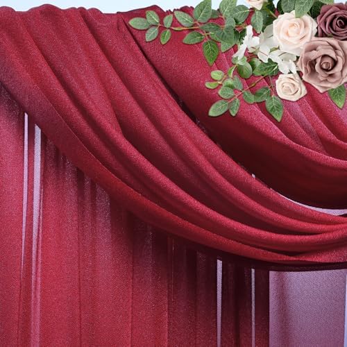 Wedding Arch Draping Fabric 1 Panel Burgundy Sheer Backdrop Drapes - Image 4