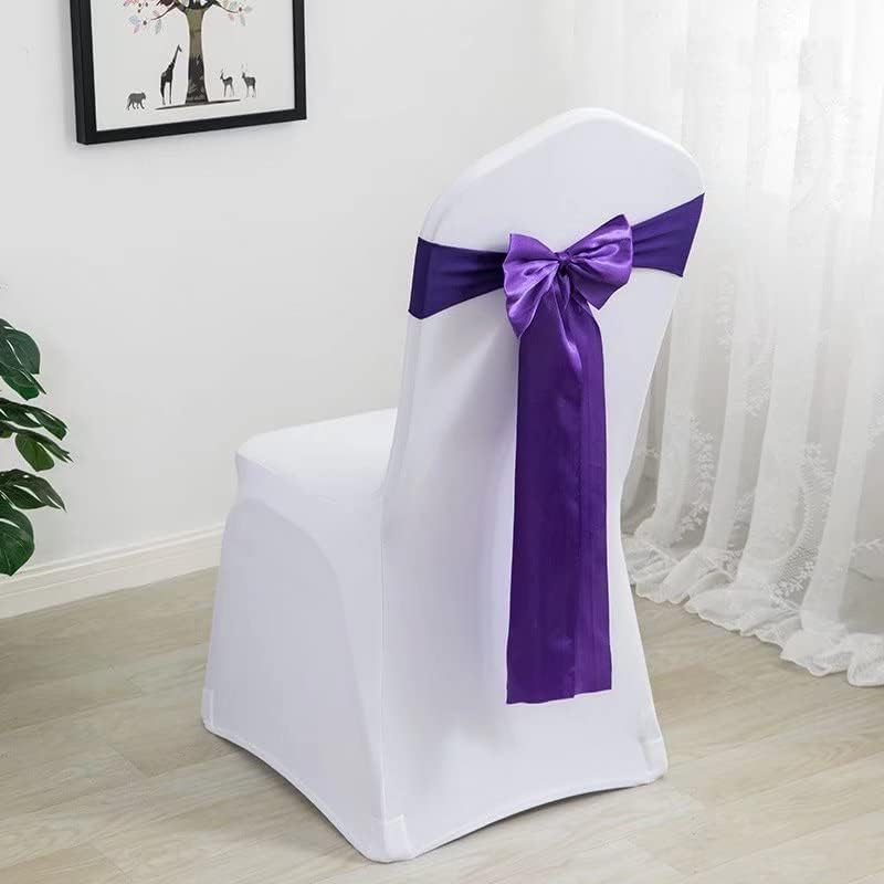 Pack of 6 Satin Stretch Chair Sash Bow, No Need Tied, Spandex Chair Bands, Chair Ribbons Bows for Hotel Wedding Party Banquet Birthday Reception Decor (Dark Purple) - Image 2