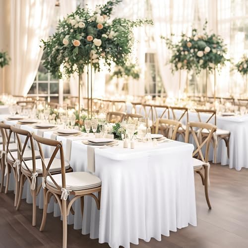 Wish Care 8 Pack White Spandex Table Clothes for 8 Foot Rectangle Tables, 8FT Wrinkle Free Fitted Tablecloths Ruffles Design Table Cloth for Party, Banquet, Wedding and Events - Image 5