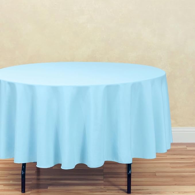 LinenTablecloth 90-Inch Round Polyester Tablecloth Baby Blue - Image 2