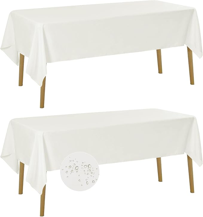 Fokitut 2 Pack Waterproof Rectangle Tablecloth, 60x120 Inch,Stain Resistant and Wrinkle Polyester Table Cloth, Fabric Table Cover for Kitchen Dining, Wedding, Party, Holiday Dinner-Ivory by BalsaCircle