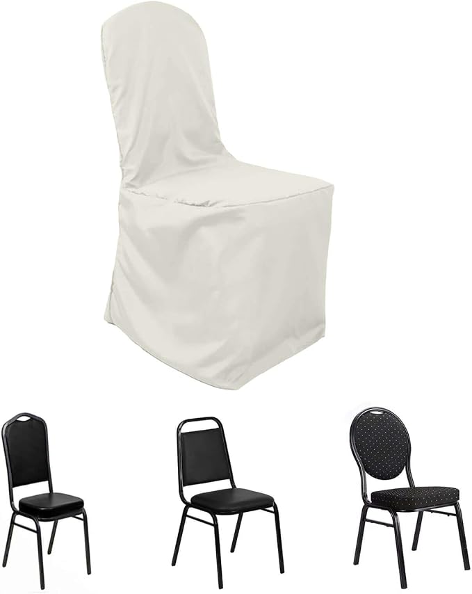 Balsa Circle 50 pcs Ivory Polyester Banquet Chair Covers for Party Wedding Linens Decorations Dining Ceremony Reception Supplies by BalsaCircle