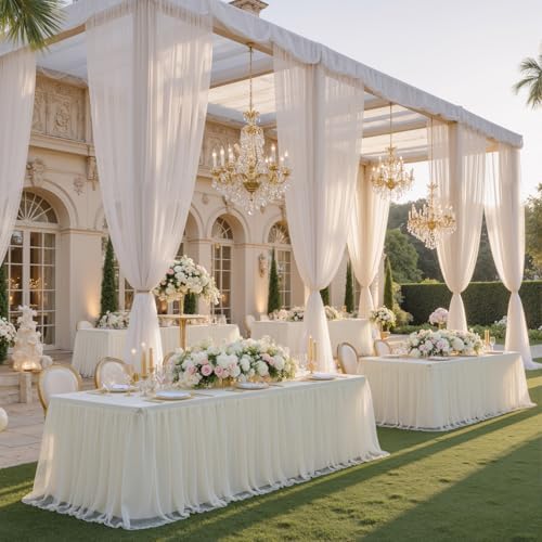 CO-AVE 6pack Ivory Tulle Tablecloth for 8ft Rectangular Tables, 2-in-1 Elastic Stretch Spandex Cover with Tutu Ruffle Skirt, Wrinkle Free for Wedding, Birthday, Banquet, Buffet, Bridal Shower - Image 5