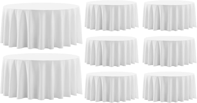 8 Pack White Round Tablecloths 120 Inch for Dining Tables | Washable Decorative Linen Polyester Table Cover for Banquets Buffets Parties and Weddings by AOCOZHomeLifeMuseum