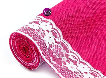 VDS Pack of 10, Burlap Table Runner with White Lace Edge, 100% Natural Jute Rustic Hessian Table Cloth Centerpiece for Wedding Birthday Party Banquet Table Decoration (Size 12X108 Inch)(Magenta) - Image 5