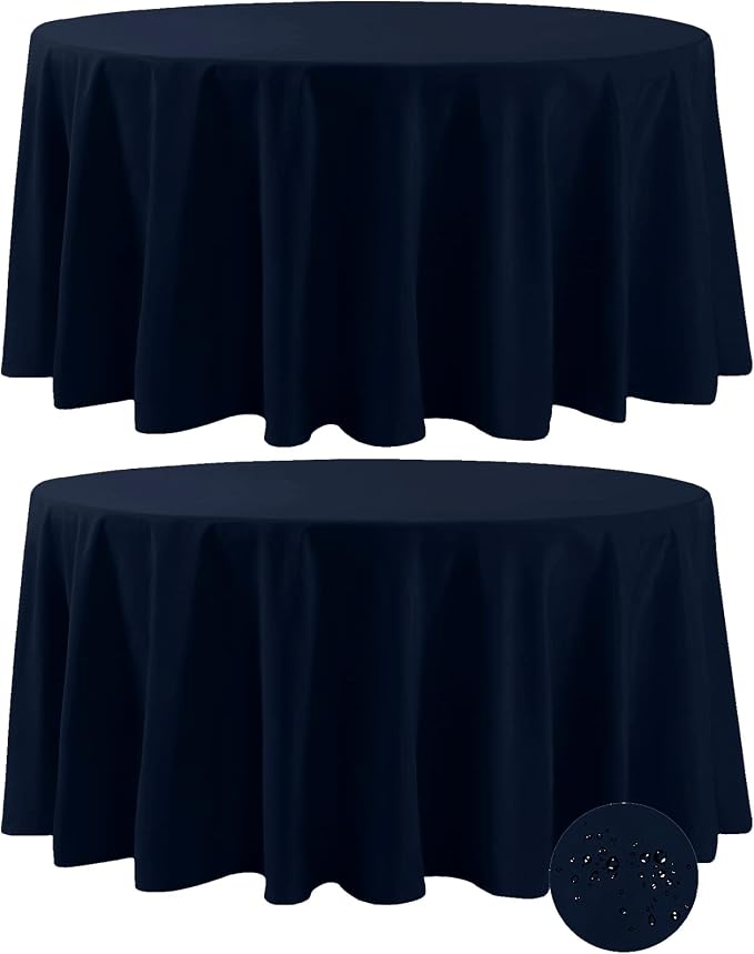 Fokitut 2 Pack Waterproof Round Tablecloth, 132 Inch, Stain Resistant and Wrinkle Polyester Table Cloth, Fabric Table Cover for Kitchen Dining, Wedding, Party, Holiday Dinner-Navy by BalsaCircle