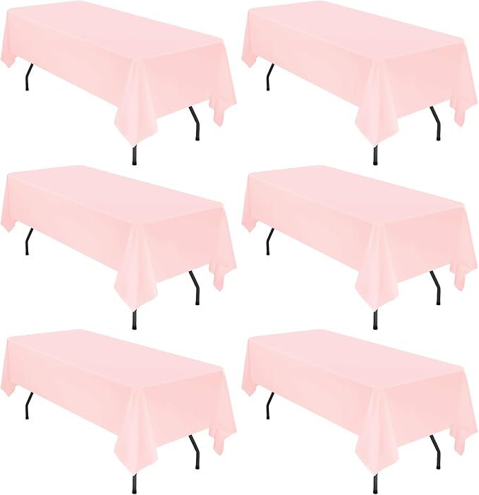 YMHPRIDE 6 Pack Pink Polyester Tablecloths, 60 x 102 inch, Rectangular, Wrinkle Resistant, for 6FT Tables, Parties, Weddings, Banquets, Indoor/Outdoor Use by YMHPRIDE