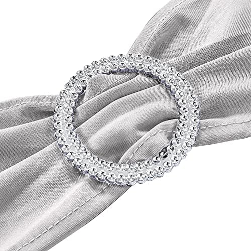 ManMengJi 25PCS Chair Sashes, Sliver Spandex Sashes Bows, Chair Cover Bands with Buckle Slider for Banquet, Party, Hotel Event Decorations - Image 2