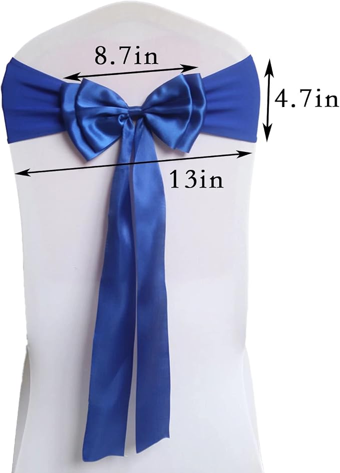 Pack of 10 Chair Sashes Spandex Chair Bands Satin Chair Sashes Chair Ribbons Bows Stretch Chair Sashes for Wedding Party Events Banquet Hotel Home Kitchen Chair Cover Decoration（10 PCS Royal Blue） - Image 3