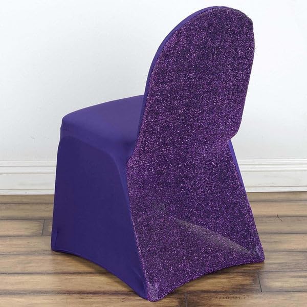 Tableclothsfactory Purple Spandex Stretch Banquet Chair Cover with Metallic Glitte Dinning Event Slipcover for Wedding Party Banquet by TABLECLOTHSFACTORY