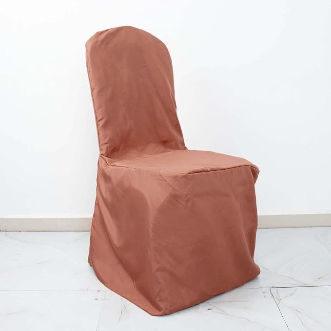 Efavormart 50PCS | Round Top Terracotta Polyester Banquet Chair Covers Linen Dinning Chair slipcover for Wedding Party Event Catering - Image 2