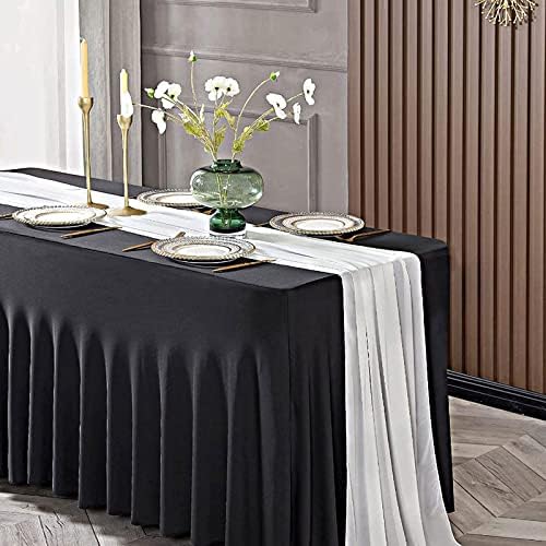 Table Cloth for 8 Foot Rectangle Tables,Black Polyester 8ft Table Cover Fitted Stretchable Folding Table Cloth for Weddings, Birthday Parties, Banquet, Restaurant,Baby Shower - Image 4