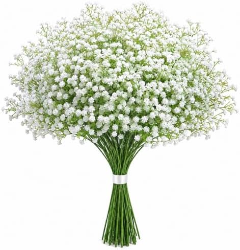 Babys Breath Artificial Flowers, 24pcs Real Touch Babys Breath Flowers Artificial Bulk, Long Stem Gypsophila Fake White Faux Flower for Vase Wedding Table Centerpieces Home Floral Arrangements Bouquet by JIFTOK