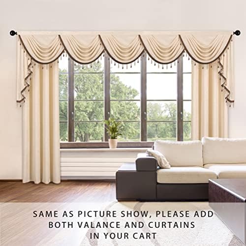 ELKCA Thick Chenille Window Curtains Valance for Living Room Beige Valance with Beads for Bedroom, Rod Pocket (W138inch,1 Panel) - Image 6