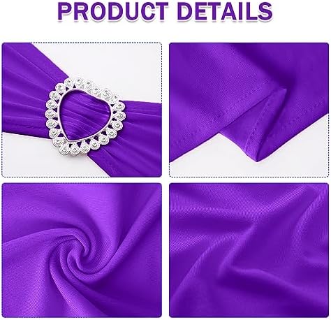 Pack of 60 Spandex Chair Sashes Bows Stretch Cover Band with Buckle Slider Universal Elastic Chair Ties for Wedding Banquet Party Event Decoration (Purple) - Image 4