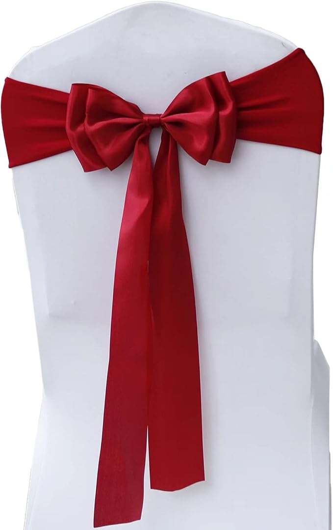 Pack of 6 Chair Sashes Spandex Chair Bands Satin Chair Sashes Chair Ribbons Bows Stretch Chair Sashes for Wedding Party Events Banquet Hotel Home Kitchen Chair Cover Decoration（6 PCS Burgundy） by MYS+QiQi
