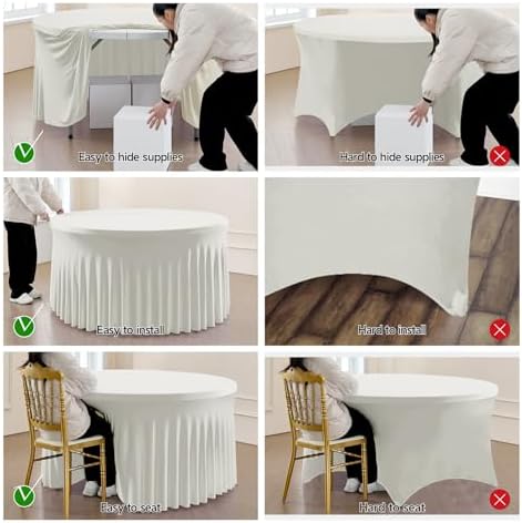 Outpain 6 Pack Spandex Ivory Round Tablecloths for 60in Tables, 120Inch Stretchy Fitted 5FT Round Table Clothes,Wrinkle Free Table Cover with Skirt for Wedding Party Dining Banquet - Image 4