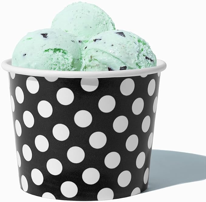 UNIQ 12 oz 1000 Pack Black Polka Dot Ice Cream Cups | Large Disposable Dessert Cups for Ice Cream, Frozen Yogurt & Gelato | Paper Food Cups Leak Resistant | Bulk Pack for Parties & Business by UNIQSupply