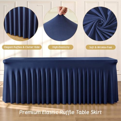 Besutolife Navy Blue Spandex Tablecloth for 6ft Rectangle Tables 1 Pack - Wrinkle-Resistant, Stretchable, Machine Washable - Perfect for Weddings Banquets Birthday Parties Events - Image 4