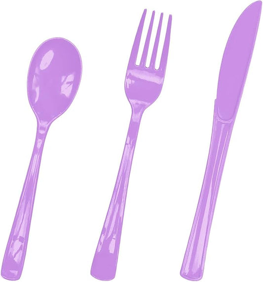 HEIPINIUYE 75 Pack Light Purple Plastic Cutlery Heavy Duty Lavender Plastic Knives Forks and Spoons Disposable Silverware Set for 25 Guest Camping Birthday Baby Shower Party Cutlery Set