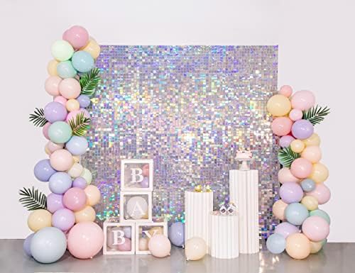 Silver Iridescent Shimmer Wall Backdrop, 24pcs Sequin Panels by KateBackdropforPhotography