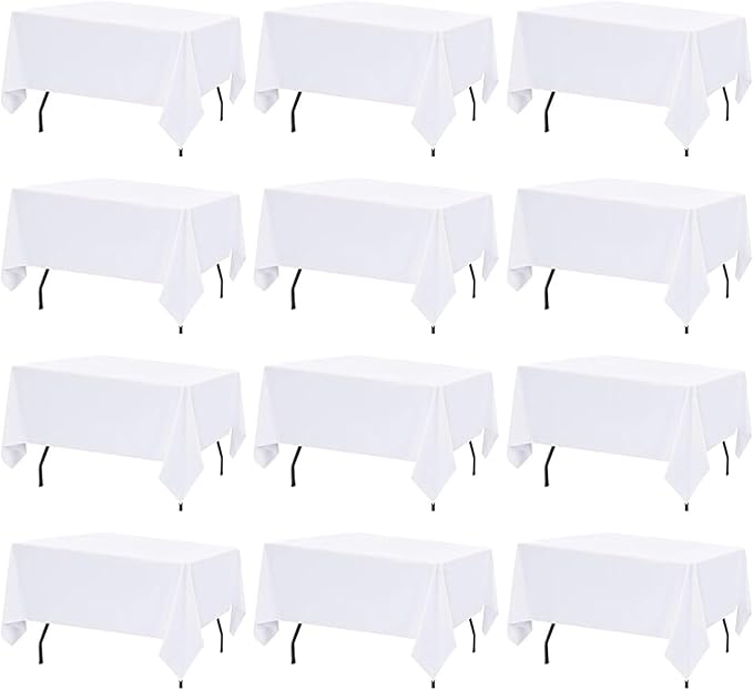 12 Pack White Table Cloth Rectangle Table Cloths for 6 Foot Rectangle Tables 60 X 102 Inch Washable Polyester Table Covers, Reusable & Wrinkle Resistant for Weddings, Parties, Events, and Everyday Use by TableClothAndTableRunner
