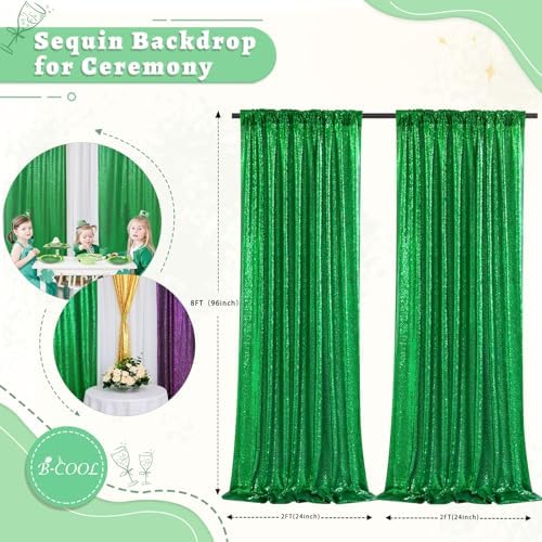 Green Sequin Backdrop Curtains Party Photo Glitter Drapes 2 Pcs 2FTx8FT - Image 2