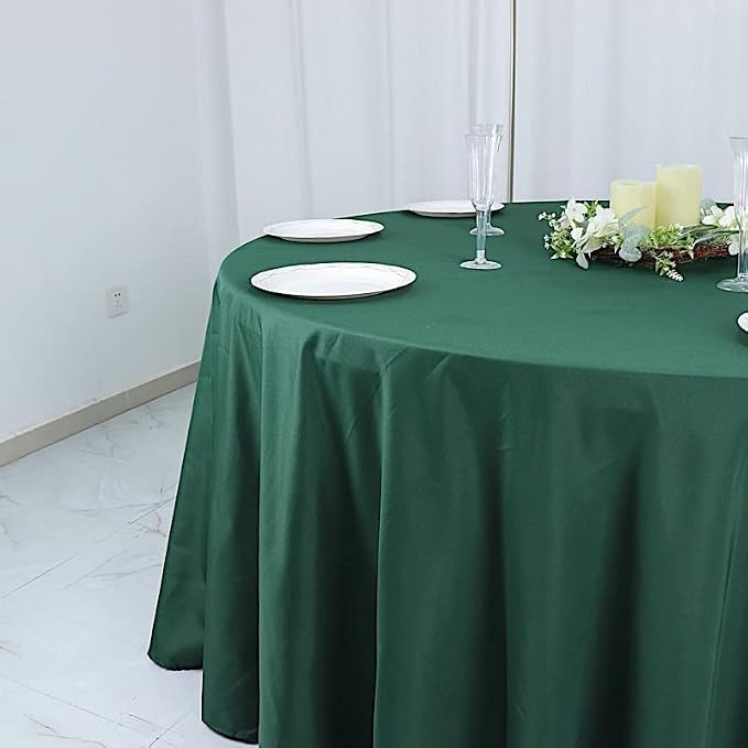 6 pcs 132 inch Hunter Green Round Polyester Tablecloths Fabric Table Cover Linens | 132" Washable Fabric Table Cloth Covers for Party Wedding Reception Buffet Events Catering Dining Kitchen Dining - Image 7