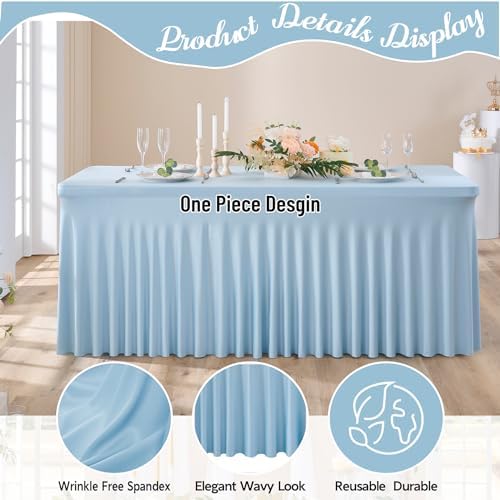 leegleri 2 Pack Baby Blue Fitted Table Clothes for 8 Foot Rectangle Tables, Wrinkle Free, Banquet Weddings Parties Skirts - Image 3