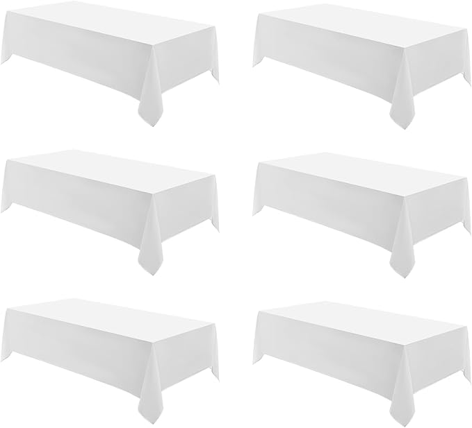 6 Pack White Rectangle Tablecloths 90x132 Inch for 6ft Tables | Washable Decorative Linen Polyester Table Cover for Dining Tables, Banquets Buffets Parties and Weddings by AOCOZHomeLifeMuseum