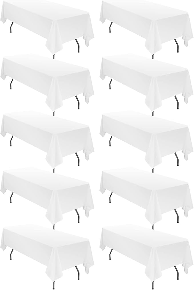 fani 10 Packs White Tablecloth - 60 x 102 Inch for 6Ft Tables | Washable Polyester Fabric, Stain Wrinkle Resistant Rectangle Table Cloth for Wedding Banquets Parties Buffet Dining by fani