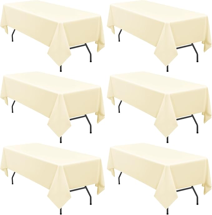 6 Pack Tablecloth 60 x126 inch Polyester Table Cloth for 8 Foot Rectangle Tables,Stain and Wrinkle Resistant Washable Fabric Table Covers Polyester Beige Table Clothes for Wedding,Party,Banquet by YMHPRIDE