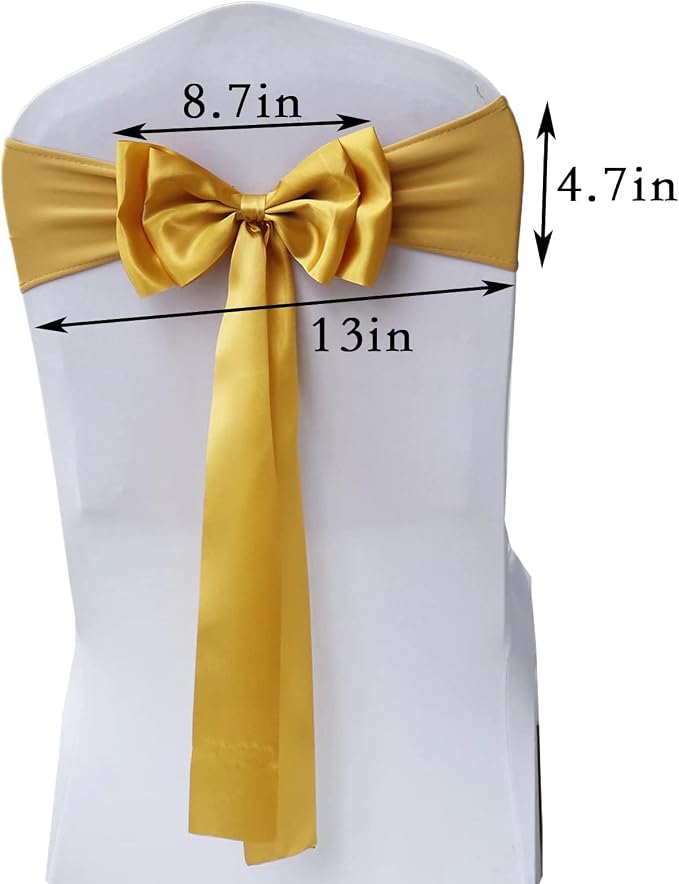 Pack of 25 Chair Sashes Spandex Chair Bands Satin Chair Sashes Chair Ribbons Bows Stretch Chair Sashes for Wedding Party Events Banquet Hotel Home Kitchen Chair Cover Decoration（25 PCS Gold） - Image 3
