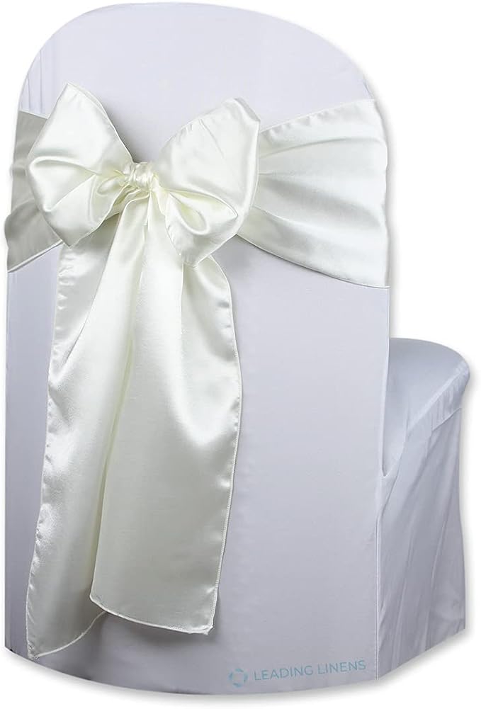 150 pcs Ivory 108"x8" Satin Bow Sash Chair Cover Decoration | Elegant satin chair bow sashes, perfect for weddings, receptions, banquets, & parties. Reusable & washable. by LeadingLinens