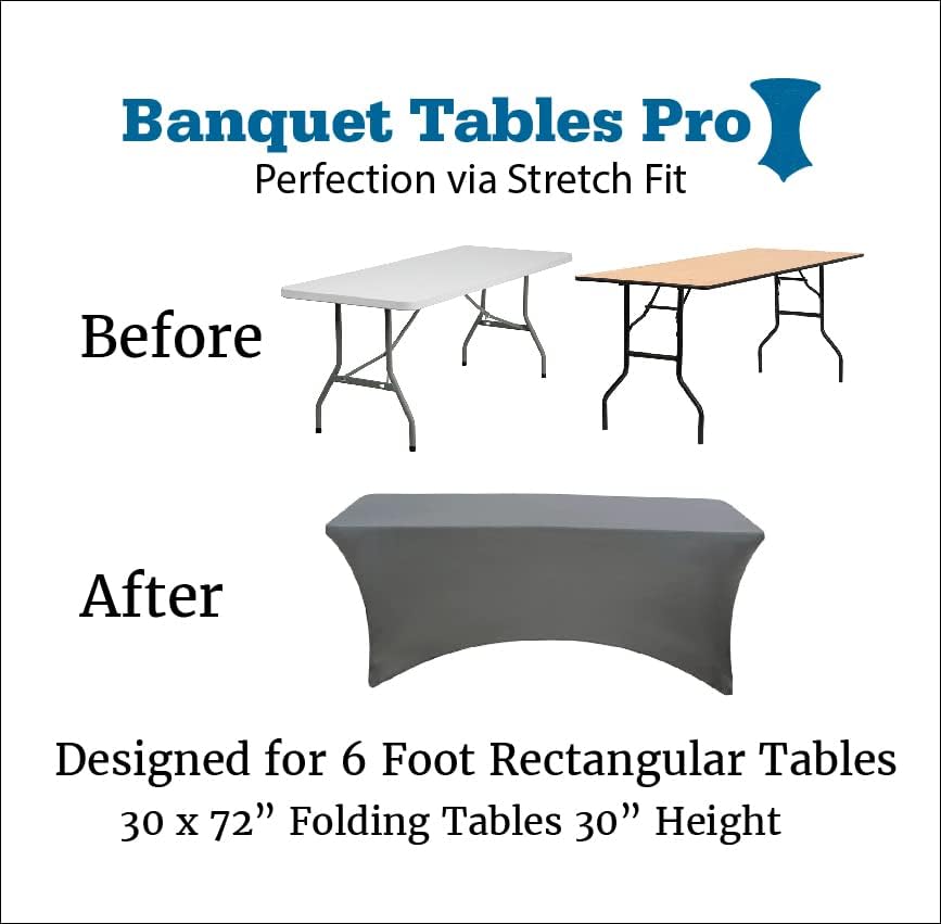 Banquet Tables Pro 6 ft Dark Grey 2 Pack Stretch Tight Fit Spandex Rectangular Folding Tablecover for 30Wx72Lx30H Folding Patio Tables, Banquet,Party - Image 2