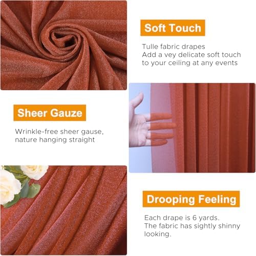Wedding Arch Draping Fabric 3 Panels Terracotta Sheer Backdrop Drape - Image 3
