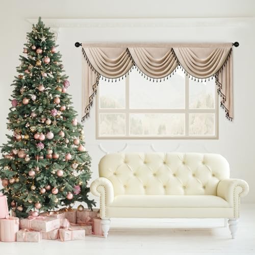 ELKCA Faux Linen Curtain Valance for Living Room Japanese Style Modern Curtain Valance for Bedroom Solid Light Coffee with Black Tassel, Rod Pocket (98inch,1 Panel) - Image 6